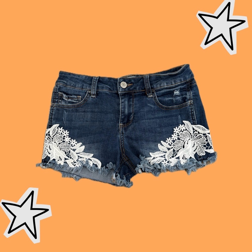 Cute lace cut off denim shorts